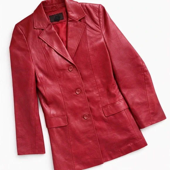 Women's Vintage Red Leather Blazer - Picture 1 of 1